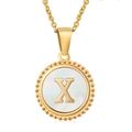 18K gold plated stainless steel necklace with round white shell pendant and letter X - Gold Letter X