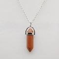 Collana con ciondolo esagonale in pietra dorata rosso-marrone e catena argento - Pietra del Sole Rossa