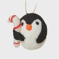 Handmade wool felt penguin Christmas ornament with candy cane and rustic hanging string - 6*7CM