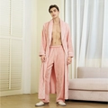 Ensemble peignoir et pantalon en flanelle rose pour homme avec liseré blanc - Rose Sakura (Homme)