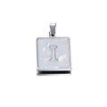 Square 22mm stainless steel pendant with letter I on white mother of pearl inlay - Steel I