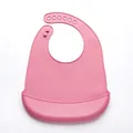 Adjustable pink food-grade silicone baby bib with a 3D leak-proof pocket for feeding - Small / Rose Red