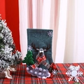Dark green linen Christmas stocking with felt reindeer and tree decor on a festive table - E4-2 Medium Fence Sock Reindeer