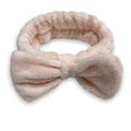 Soft pink coral fleece headband with bowknot for face washing and skincare routines - Bud Pink Headband 1pc