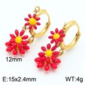 Golden titanium steel flower stud earrings with vibrant red and yellow enamel daisy - Gold Double Layer Red Yellow Daisy Earrings (KE112908-HF)