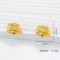 Textured 18K gold plated fluid wave earrings in 22mm x 24mm geometric design - Lava Texture / Gold
