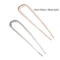 U-shaped metal hair pin set in polished silver and rose gold finishes, length 14cm - 14cm Large/Combo / Silver+Rose Gold