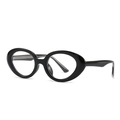 Chic black oval cat-eye sunglasses with glossy frame for a retro fashion look - C12 Glossy Black Frame Clear Lens