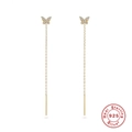 Elegantes pendientes de cadena de mariposa en plata S925 dorada con circonitas pavé - Plata 925 / Color Dorado-Estilo 1