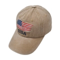 Detalle del bordado de la bandera y USA en gorra de béisbol de algodón lavado estilo retro - Ajustable / Caqui