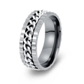 Polished silver stainless steel spinner ring with a rotating Cuban chain inlay for men - Silver Ring + Silver Chain