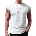 Men's white cotton muscle tank top with crew neck and slim fit for athletic summer wear - White
