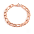 Classic rose gold Figaro chain bracelet with lobster clasp closure on white background - 19cm / 8mm / Rose Gold