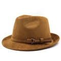 Cappello fedora classico in pelle scamosciata caramello con cintura e fibbia in metallo - M (56-58cm) / Scamosciato Cachi