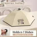 Foldable beige 80cm food cover with suction cup and 6-7 plates capacity - Diameter 80cm / Round/Cream and Black