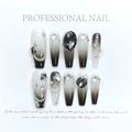 Luxurious black gradient press-on nails set with sparkling rhinestones and dark gems - Extra Small (XS) / 1187 - Dawn