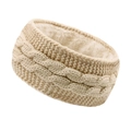 Gestricktes beige Winter-Stirnband mit warmem Fleecefutter und klassischem Zopfmuster - Beige