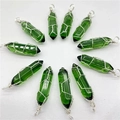 Groene kristal zeshoekige kolom hanger met zilverdraad omwikkeling voor ketting DIY - Alleen hanger / Transparant Donkergroen