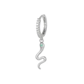 Détail de créoles serpent en argent avec pavé de zircones et yeux en gemmes vertes - EH00748 Or Blanc