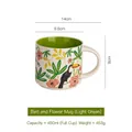 Nordic ceramic mug with colorful toucan and floral pattern 450ml capacity - Light Green