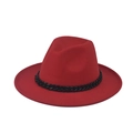 Detail of dark red wide brim fedora with black decorative chain on white background - Taro Purple with White Chain