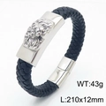 Men's black braided leather bracelet with 210x12mm silver lion head clasp, 43g weight - Steel Color Lion Head (KB179987)
