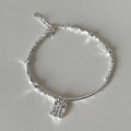Minimalist S925 silver beaded bracelet with square letter pendant and adjustable chain - Minimalist Letter Tag (SL0803)