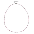 French vintage stainless steel necklace with vibrant pink beads and lobster clasp - Silver Chain Rose Red Beads (SL030)