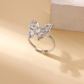 Silver butterfly open ring with clear zircon crystals on minimalist stone background - Adjustable Open / Silver Butterfly Inlaid Style (P4127586)