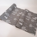 Christmas table runner with white forest tree print on dark gray linen fabric - Forest Trees / Gray