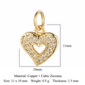 Golden heart-shaped copper pendant with cubic zirconia for DIY jewelry making 11x10mm - Gold Hollow Heart (VB786-2)