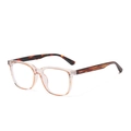 Square fashion glasses with transparent pink frames and tortoiseshell temples - Transparent Tea Frame Hawksbill Leg Blue Light Blocking C10