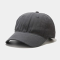 Detailed close-up of charcoal grey cotton baseball cap with ventilation eyelets - Adjustable / Gray