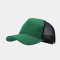 Detailed side view of forest green mesh trucker hat with breathable black polyester net - Adjustable / Green