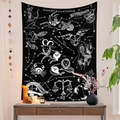Detail of bohemian black fabric tapestry featuring white 12 constellations wall hanging - Zj1101-11