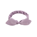 Detailed view of lavender cotton bow headband featuring elastic pleated fabric for infants - Lavender
