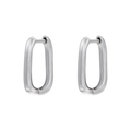 Minimalist silver oval U-shaped hoop earrings with a polished metallic finish and sleek design - Silver