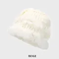 Chic beige rabbit fur knit bucket hat for women with plush lining and warm texture - M (54-58cm) / Beige