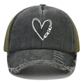 Vintage baseballpet in antraciet grijs en olijfgroen met hartvlinderprint en distressed look - Legergroen