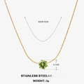 Gold stainless steel necklace featuring a 0.7cm green zircon pendant with 40+5cm chain - August