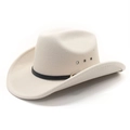 Classic cream wool felt cowboy hat with black leather band and metal side air vents - M (56-58cm) / Beige
