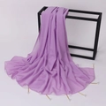 Detail of purple chiffon shawl featuring elegant gold tubes and pearl embellishments - 175cm / Light Purple