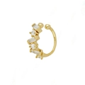 Macro view of gold ear cuff with rectangular zircons in a geometric open design - Geometric Zirconia Ear Cuff-Gold