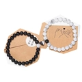 Magnetic couple bracelets with black matte and white marble beads on a gift card - 01 Black White Heart