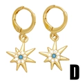 Vintage gouden ster oorbellen met turquoise midden en pavé zirkonia stenen - Achthoekige Ster (D)