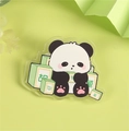 Cute panda acrylic brooch with green mahjong tile design and cartoon character details - Mahjong Panda