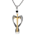 Vintage Egyptian Pharaoh eagle wings and gold cross pendant in polished silver titanium steel - Gold and Silver Two-tone Winged Cross Style (KP56204-BD) / Pendant Only