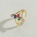 Three-layer golden open ring featuring five colorful oval zircon stones in a row - Oval Multi-color (JZ0238)
