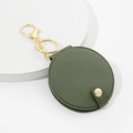 Portable green PU leather mini makeup mirror keychain with elegant gold metal clasp and snap - Army Green