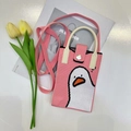 Pink knitted crossbody phone bag with cute cartoon duck pattern and white handle - Pink Goose-Cartoon